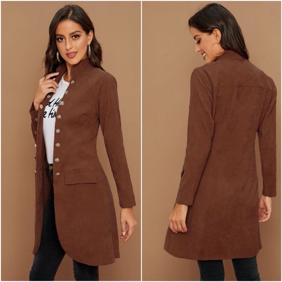 Dusty blue Button closure fall jacket coat - Picture 5 of 12